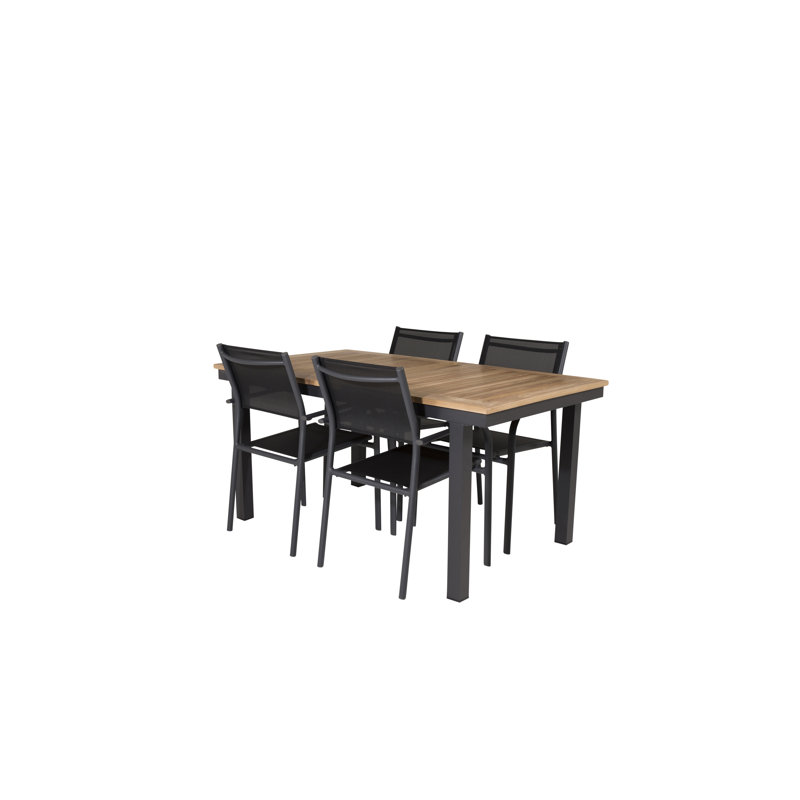 Navya 4 - Person Teak Solid Wood Patio Dining Set Extendable Rectangular Table, Black