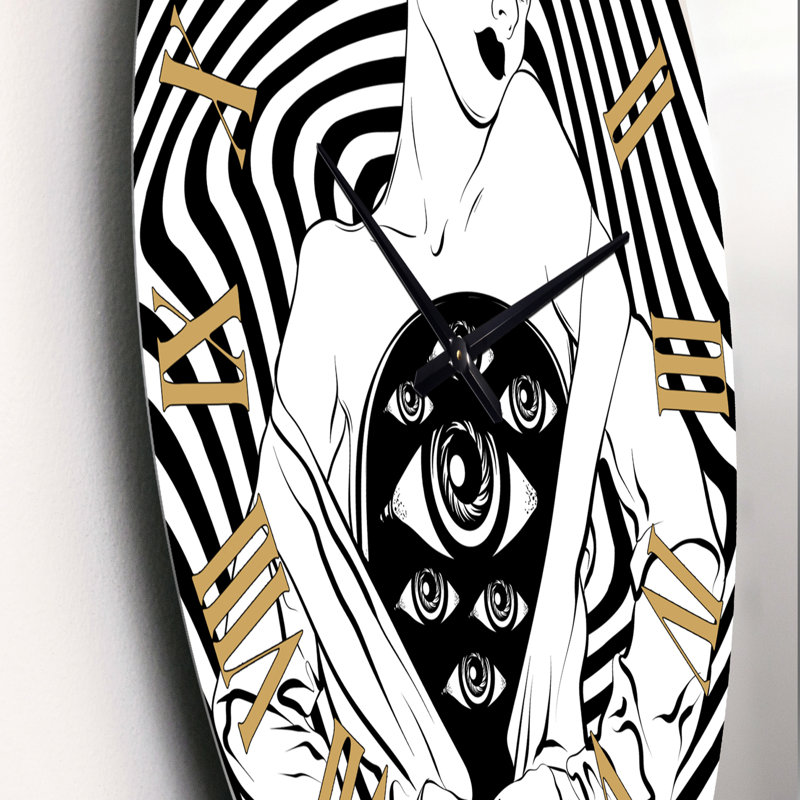 Horloge murale moderne Empowered Cosmic Women Geometric Goddess Series - noir et blanc, Moyen