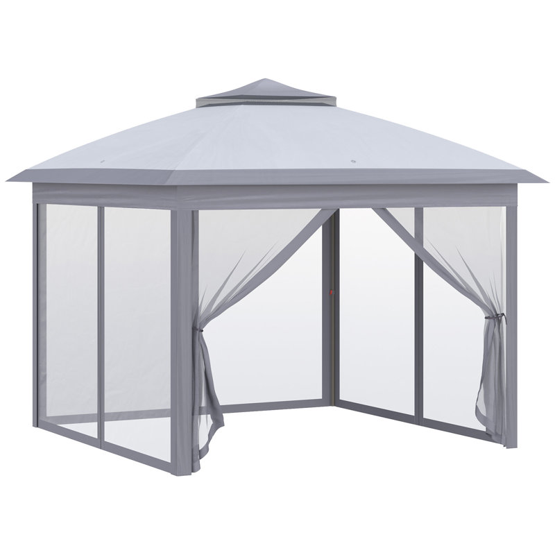 Outsunny 11' X 11' Pop Up Canopy Tent With Netting And Carry Bag, Grey