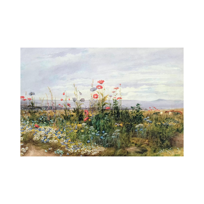 Wildflowers With A View Of Dublin Dunleary by Andrew Nicholl - Wrapped Canvas Print, 20.32 cm H x 30.48 cm W