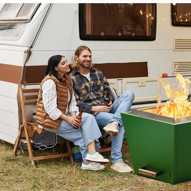 25 inch Smokeless Fire Pit, Wood Burning Fireplaces w/ Pull-Out Ash Pan, Portable Outdoor Firepits, Green
