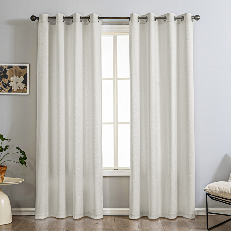 Ultra Soft Velvet Embossed Floral Room Darkening Grommet Curtain Pair, 52" W x 84" L, Ivory