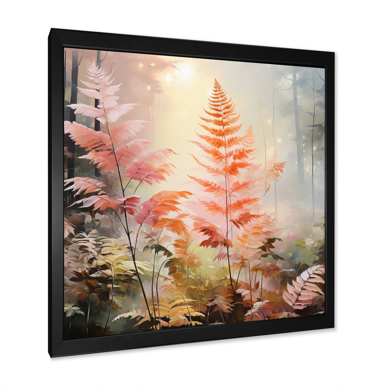 Impression romantique de fougères pêche - Floral, H 36 po x l 36 po x P 1,5 po, Cadre simple noir