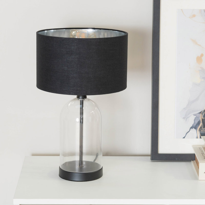 Danylle Glass Table Lamp, No, Clear/Black Base/Black Shade
