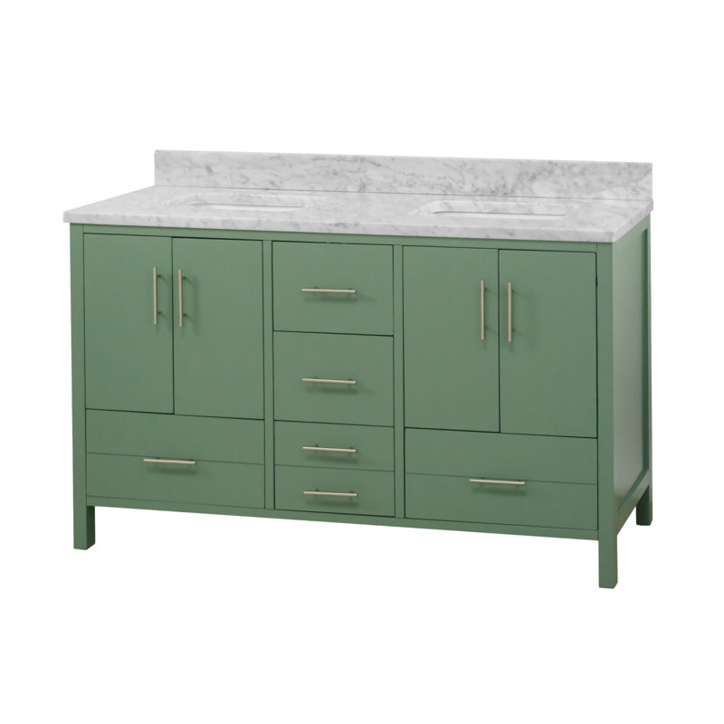 Ensemble de meuble-lavabo double 60 po Kiara, Vert sauge, Marbre de Carrare