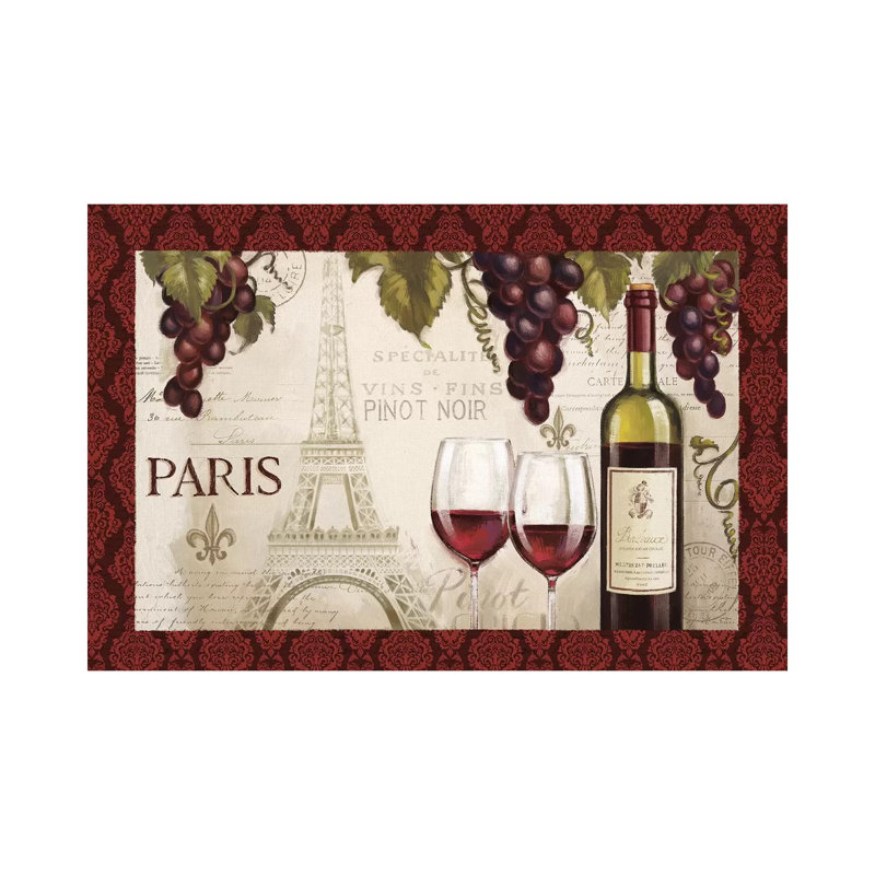 Wine in Paris, Damask Border 1 Piece Wrapped Canvas Painting, 20.32 cm H x 30.48 cm W