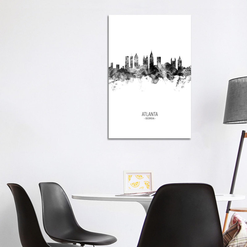 Atlanta Georgia Skyline Portrait Black and White by Michael Tompsett - 1 Piece Wrapped Canvas Wall Art