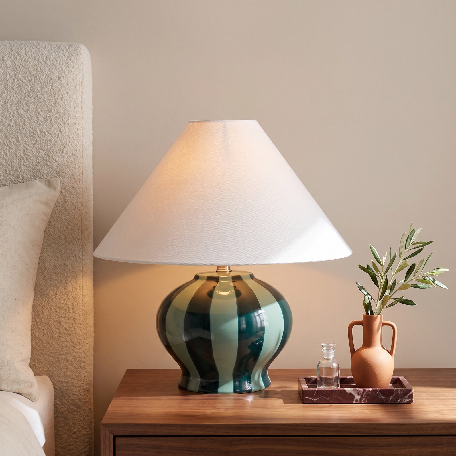 Ceramic Table Lamp, Dark Green/Black