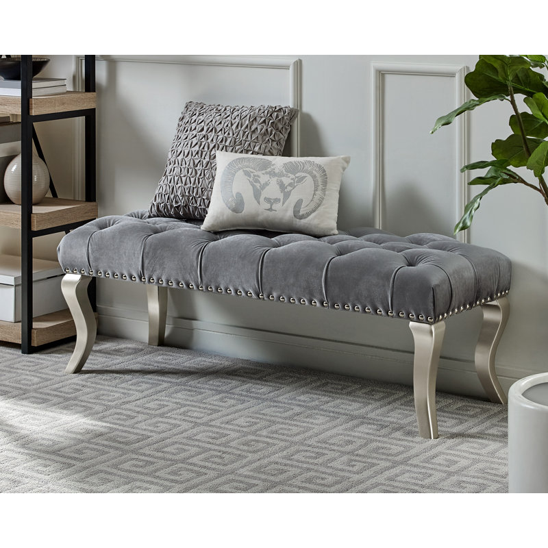 Garza Polyester Blend Upholstered Bench, Gray