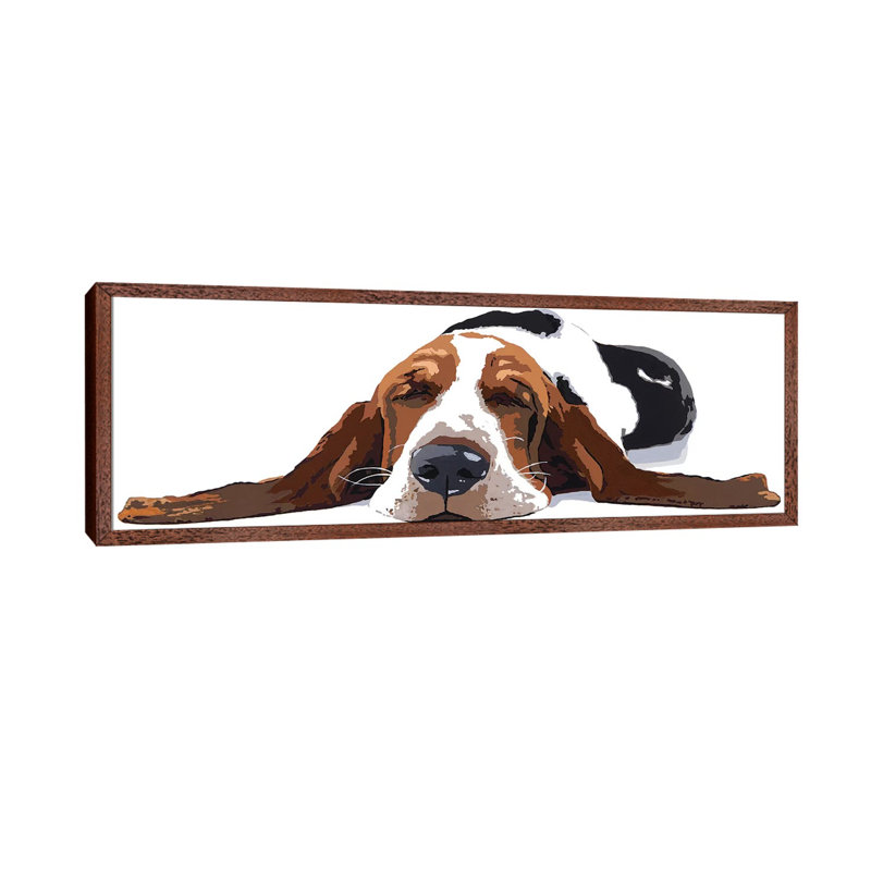 Workin' Like A Dog by Julie Ahmad - Floater Frame Panoramic Print on Canvas, Brown Framed