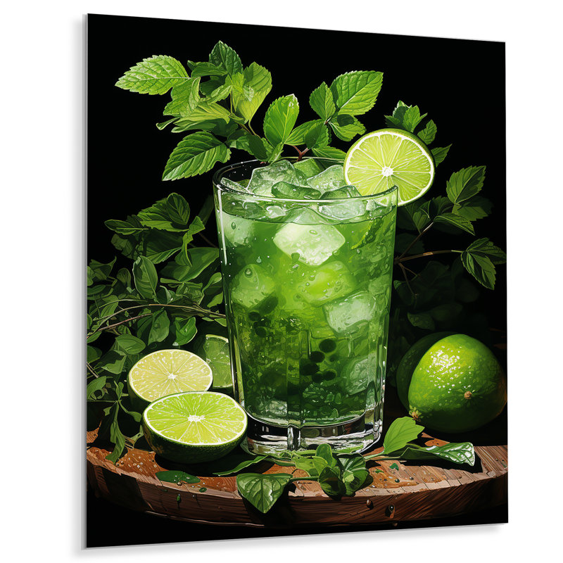 «Green Tropical Lime Cocktail I», art mural en métal, H 32 po x l 16 po x P 1 po