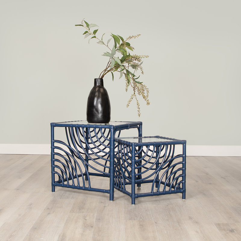 Swirl Glass Nesting End Table, Navy