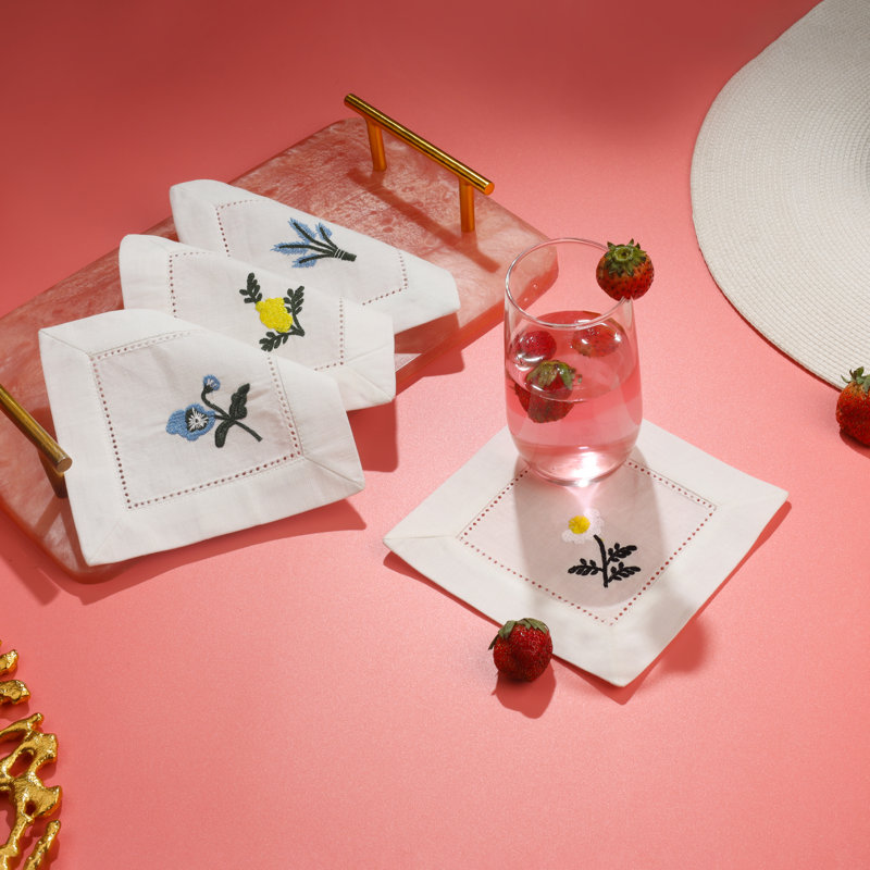 Serviettes de cocktail brodées Blooms & Bubbles