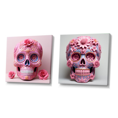 «La Calavera», art mexicain, ensemble de 2 collages carrés