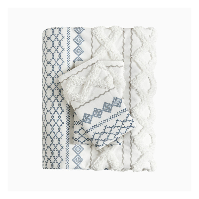 Ensemble de housse de couette en coton à imprimé aztèque avec chenille - Ensemble de literie pour grand lit avec 2 taies décoratives assorties, certifié Oeko-Tex