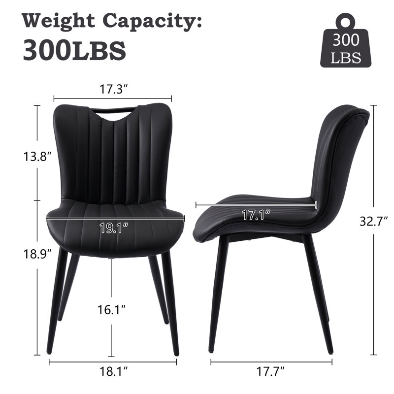 Modern Quilted Leather Upholstered Dining Chairs Wingback Luxury Side Chairs With Metal Legs, Black