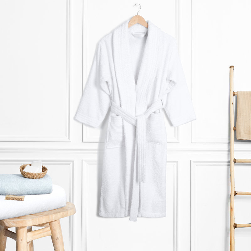 100% Cotton Turkish Bathrobes, Soft Absorbent Lightweight Women Robes, L, White