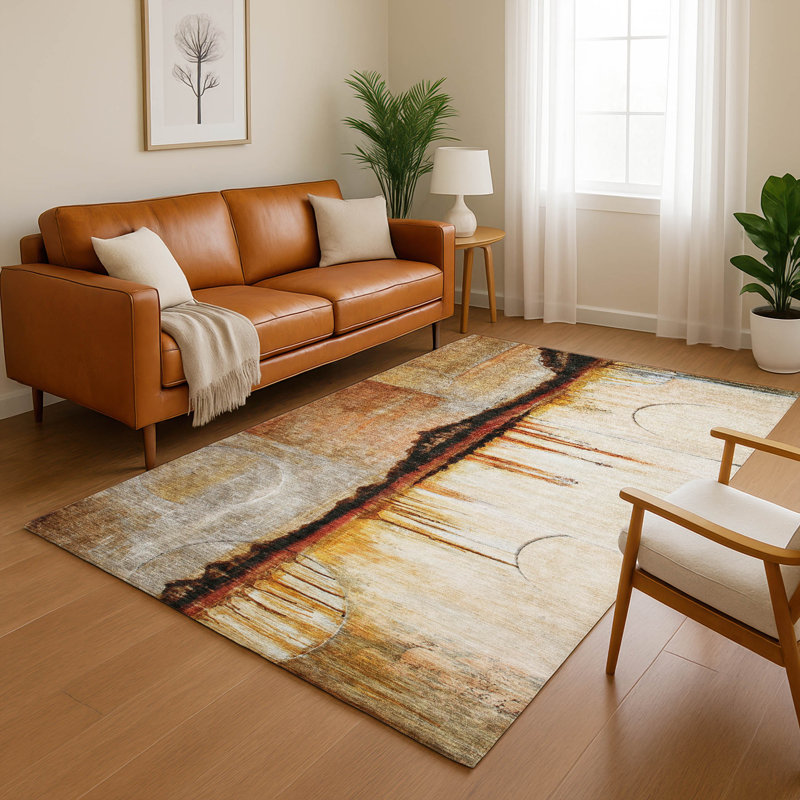 Premium Machine Washable Mayfield Abstract Rug, 8' x 10', Paprika