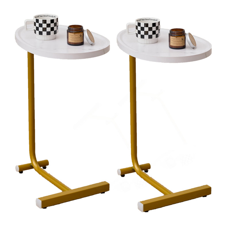 Ensemble de 2 tables d'appoint en forme de C, 2, Blanc, Gold