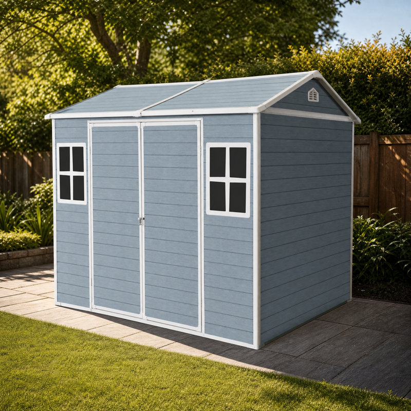 Abri de jardin en résine de 2,44 m x 1,83 m avec plancher, fenêtres et porte verrouillable