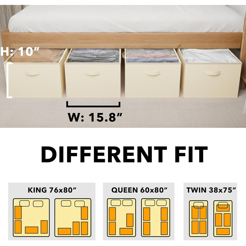 Beige 10" High Plastic Underbed Storage Containers with Lids, 4-Pack
