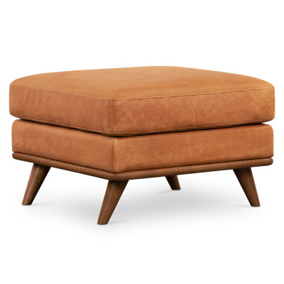 Nolita Full-Grain Italian Leather Ottoman with Solid Wood Base