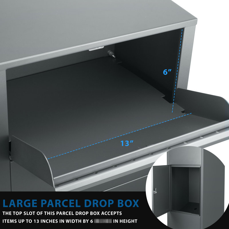 Parcel Drop Box With Lock - Gray Steel For Porch Security, 13"X6" Slot, 10.5"X15.4"X41.5", 34 Lb, Convenient Install Tips Locking Storage Steel, Simple Responses