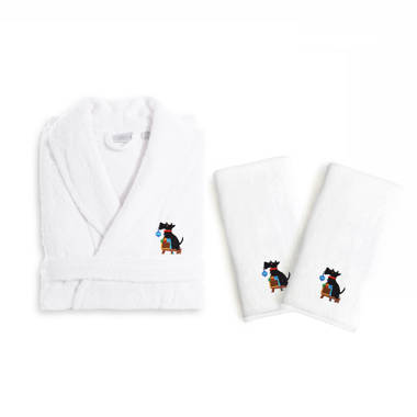 Kaufman - 100% Cotton Plush, Velour Bathrobes with 2 White Towels Set