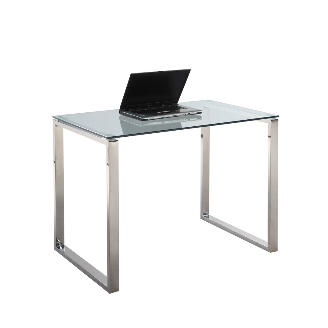 Darleene Small Glass Desk w/ Glass Top and Steel Base Orren Ellis