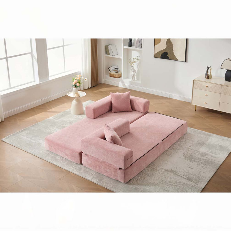 Canapé-lit pliant avec coussins Chenille, Rose