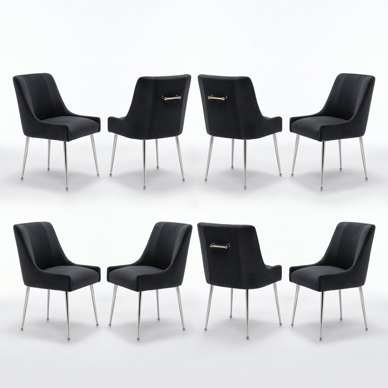 Farr Velvet Upholstered Side Chair With Silver Legs, Black