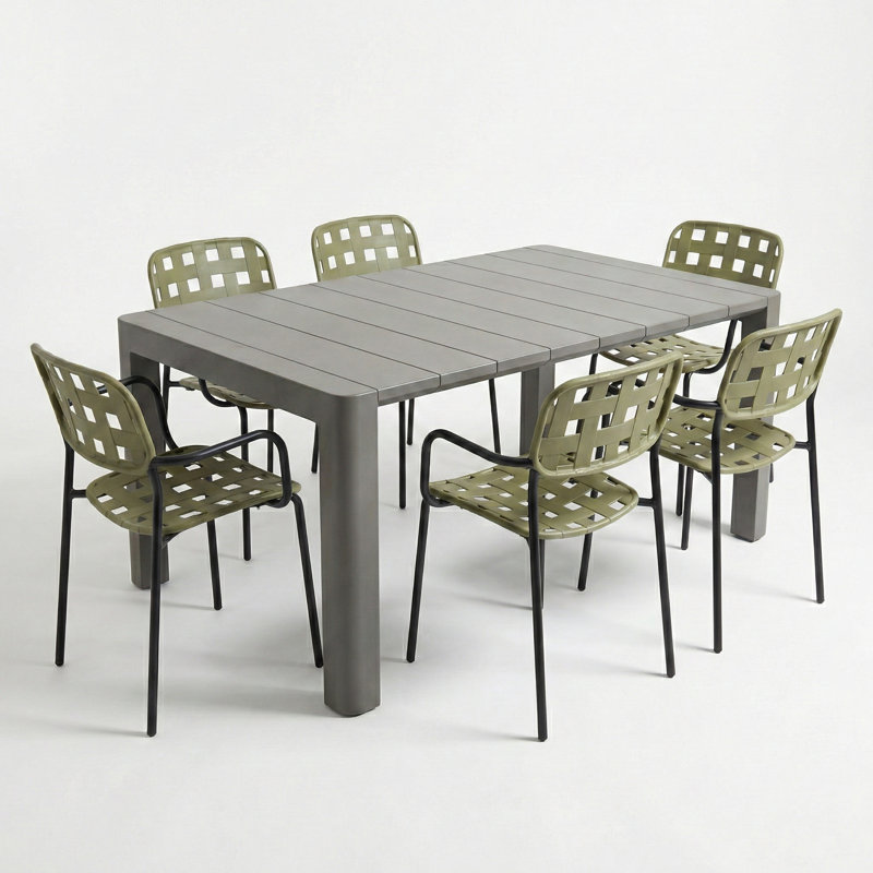 Angella 6 - Person Patio Dining Set with Rectangular Table, Grey/Avocado Black