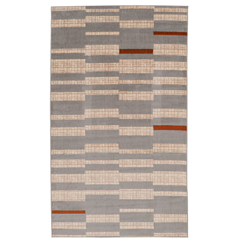 Yue Geometric Light Gray Area Rug, Rectangle 4'3" x 7'3"