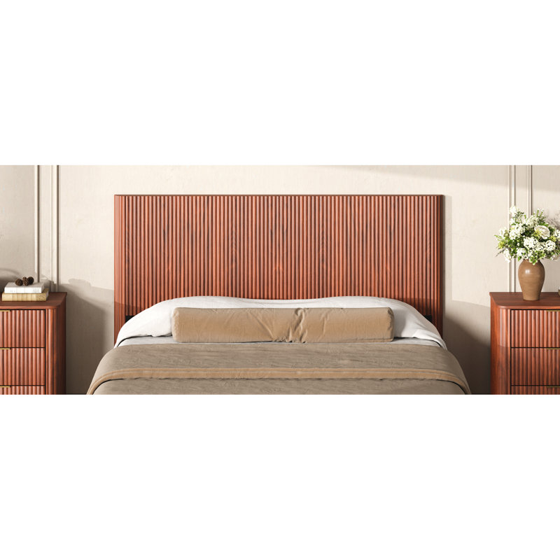 Tête de lit en bois moderne avec ondulé arqué, s'adapte aux lits de taille grand, au design à grain vertical, de style maison de campagne et rétro, facile à assembler.