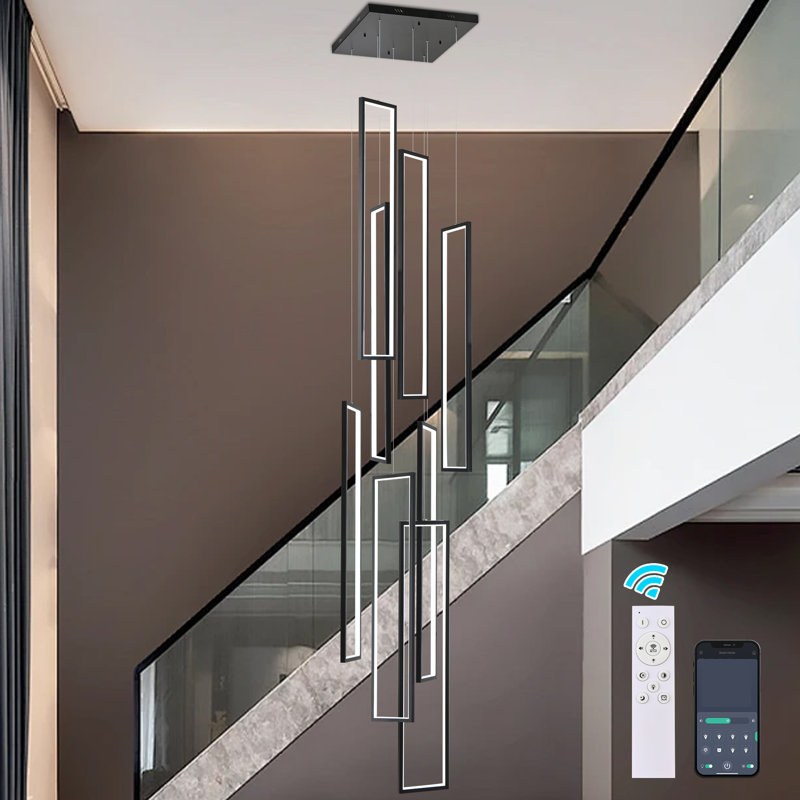 Cocoon Keysha 8 - Light Rectangle LED Dimmable Pendant Long Staircase Chandelier
