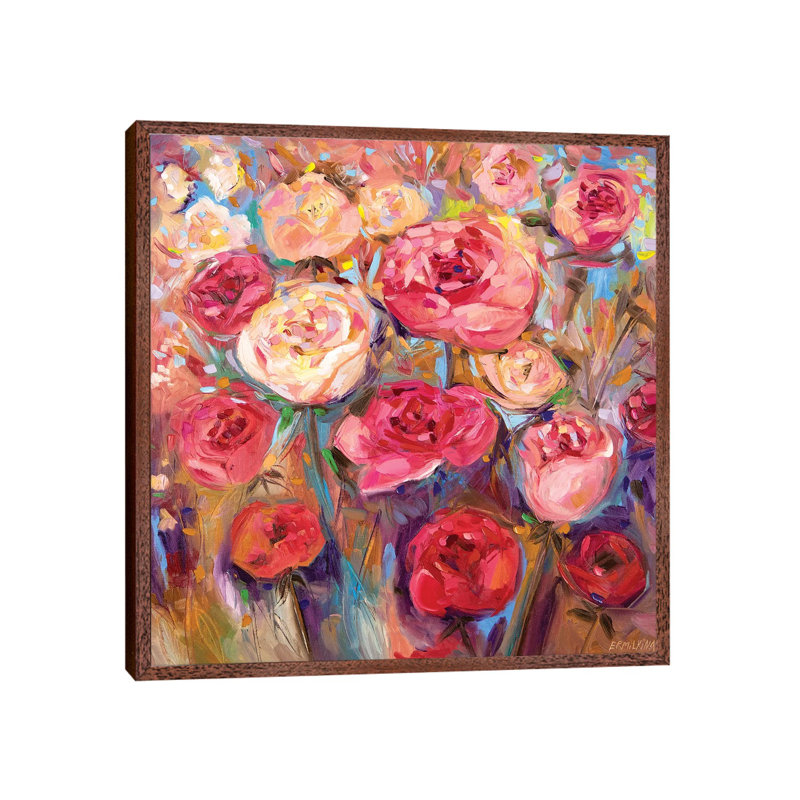 Roses 1 Piece Painting on Canvas, 45.72 cm H x 45.72 cm W, Classic Brown Wood Framed