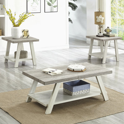 Athens Contemporary 3-Piece Wood Shelf Coffee Table Set