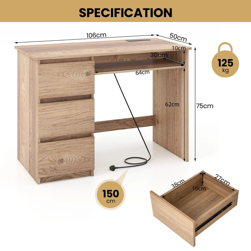 Computer Desk with Power Outlet