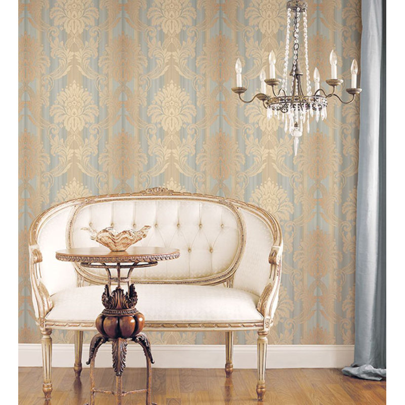  Rouleau de papier peint L 32,7 pi x l 20,5 po, Bleu / beige / or métallique