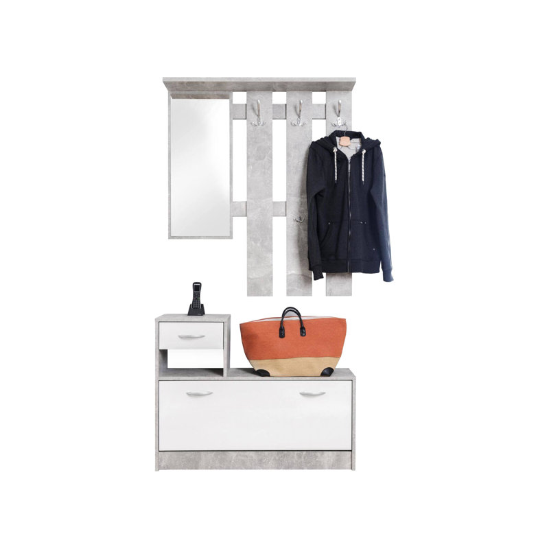 Emilce Hall Tree 100cm Wide with Bench, Grey