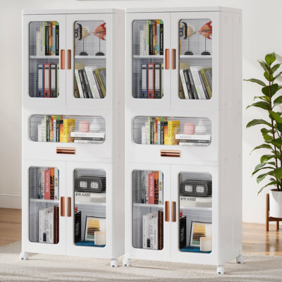 Lot de 2 armoires de rangement hautes et pliables à roulettes, 3 bacs de rangement pliables avec portes, chariot de rangement roulant pour chambre, garde-manger, chambre d'enfant, bureau