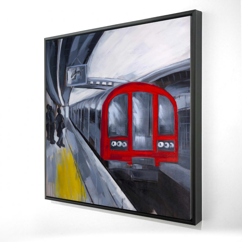 People Waiting Metro - Red Transportation Framed Canvas Decor