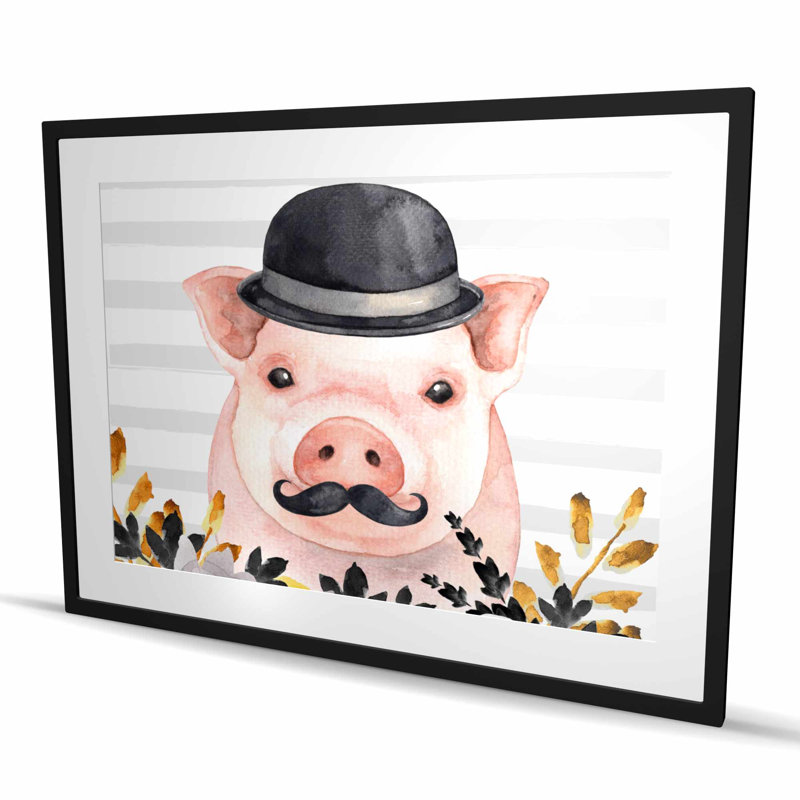 Petit cochon détective - reproduction encadrée mat pour la décoration intérieure, H 36 po x l 48 po