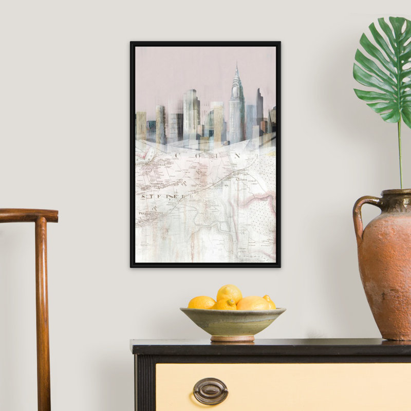 «Blush Manhattan Map II» par Isabelle Z - reproduction d'art sur toile, H 26 po x l 18 po x P 1,75 po