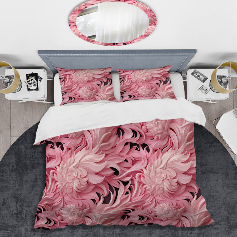 Literie spirale rose Sphynx I, Housse de couette pour grand lit et 2 taies décor