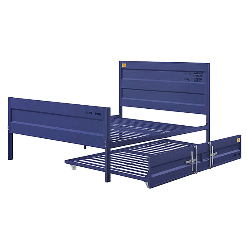 Lit en métal bleu avec une plateforme au design contemporain unique, Bleu