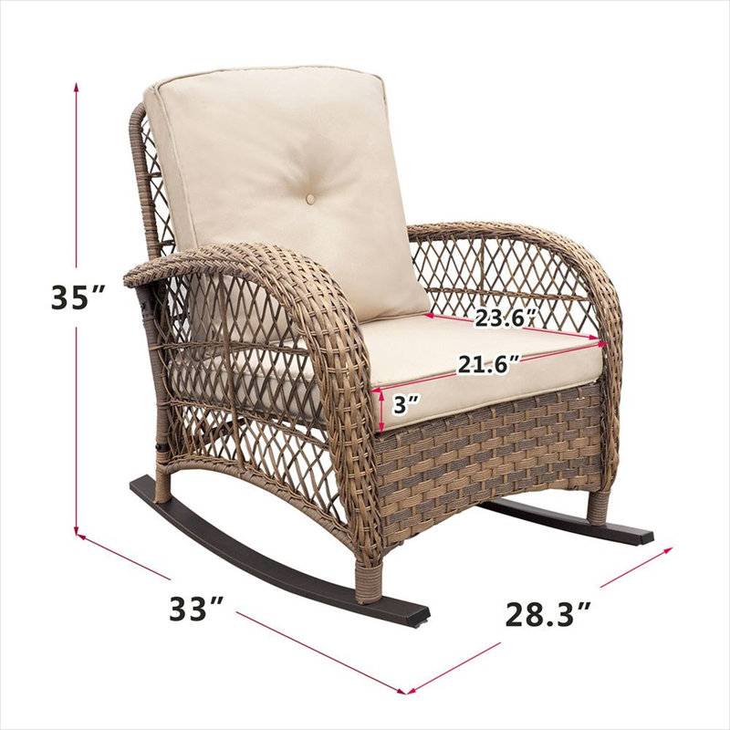 Chaise berçante simple en osier avec coussins en mousse et structure en acier thermolaqué beige neutre