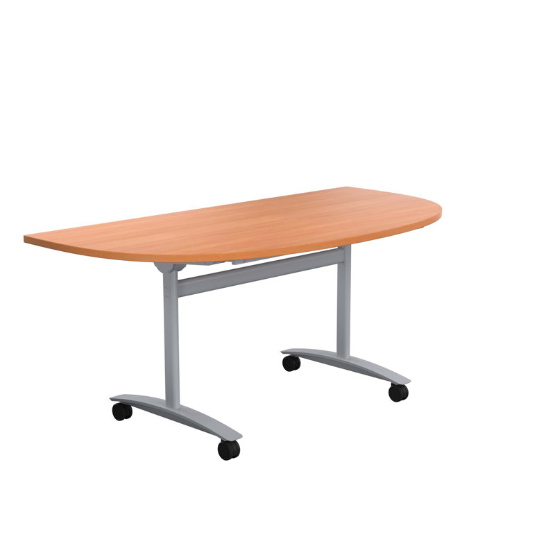 Buariki Half-circle 4 Person Flip Top 160cm L Modular Training Table with Casters, Beech