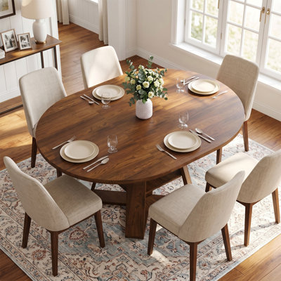 Table de salle à manger ronde extensible de 43,3" à 60" avec rangement dissimulé et piètement en croix, pour 4 à 6 personnes