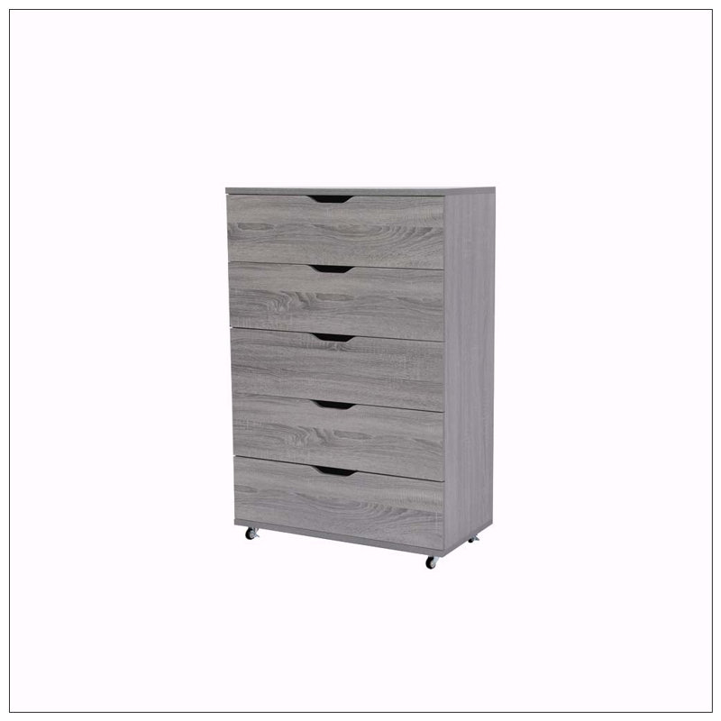 Commode mobile à 5 tiroirs avec roulettes, Gris